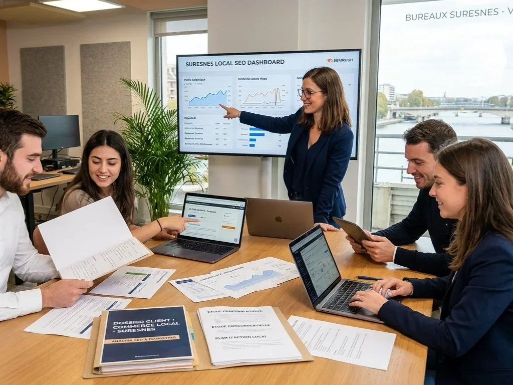 Commerçant de Suresnes utilisant sa fiche Google Business optimisée pour booster son activité locale.