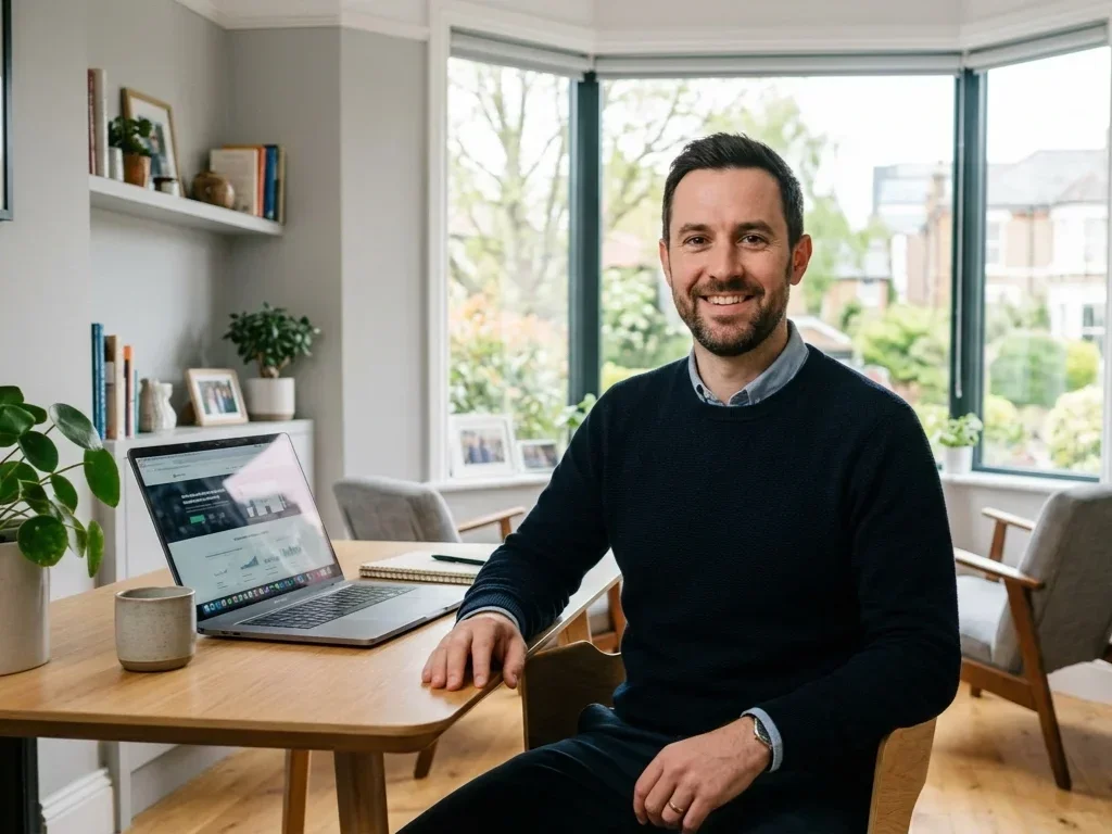 Portrait professionnel de Karim Belaid, expert en SEO technique, dans un bureau high-tech � Suresnes.